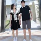 Couple Matching Mini A-line Dress / Polo Shirt / Shorts / Set (various Designs)