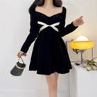 Cold-shoulder A-line Velvet Dress