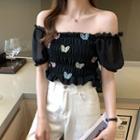 Short-sleeve Butterfly Smocked Blouse