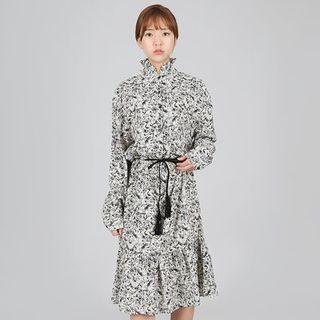 High-neck Patterned Midi Dress