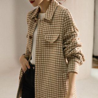 Long-sleeve Houndstooth Woolen Jacket