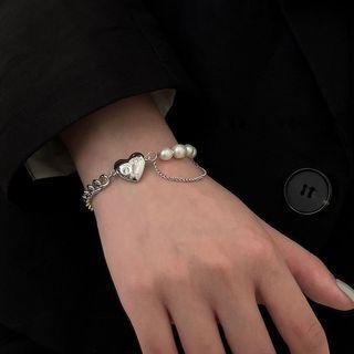 Chunky Genuine Pearl Chain Bracelet Silver - One Size