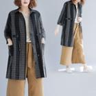 3/4-sleeve Plaid Buttoned Trench Coat