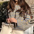 Long-sleeve Striped T-shirt Stripes - Yellow & Grayish Blue - One Size
