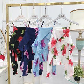 Off-shoulder Flower-print Chiffon Top