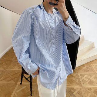 Long Sleeve Round Neck Pinstripe Shirt