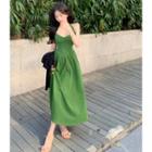 Deep V-neck Maxi Halter Dress / Light Cardigan
