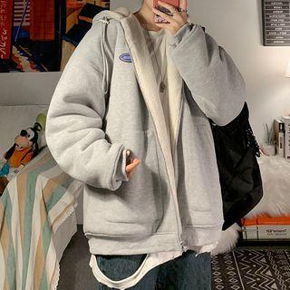 Long-sleeve Patch Hooded Zipped Jacket