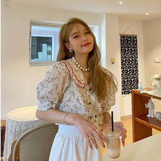 Puff-sleeve Floral Blouse Floral - White - One Size