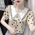 Short-sleeve Collared Dotted Blouse