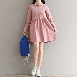 Plain Corduroy Shirt Dress