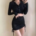 Button Up Hoodie / Mini Fitted Skirt