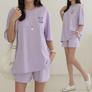 Loungewear Set: Bear Embroidery T-shirt + Shorts