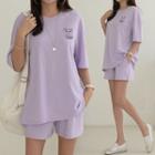 Loungewear Set: Bear Embroidery T-shirt + Shorts