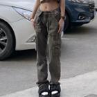 Low Rise Lettering Wide Leg Cargo Jeans