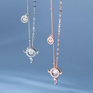 Smiley Rhinestone Pendant Sterling Silver Necklace