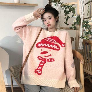 Snowman Print Sweater Almond - One Size