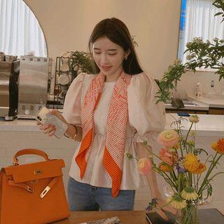 Puff-sleeve Satin Peplum Blouse