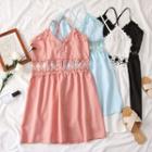 Lace-trim Cutout Halter Mini Dress