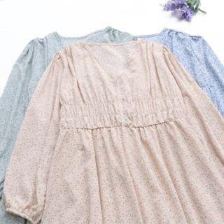 Puff-sleeve Sheer Midi Dress