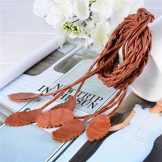 Woven Faux Leather Leaf Waist Belt