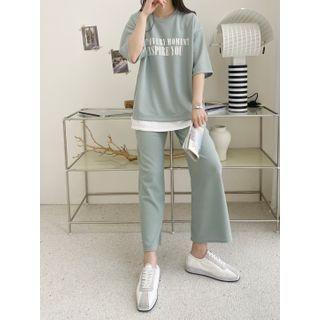 Letter T-shirt & Wide Pants Loungewear Set