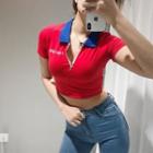 Short-sleeve Polo-neck Crop Top