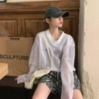 Long-sleeve Numbering Mesh T-shirt White - One Size