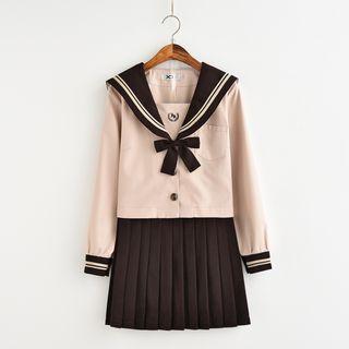 Set: Color Panel Sailor Collar Cropped Top + A-line Skirt