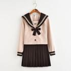 Set: Color Panel Sailor Collar Cropped Top + A-line Skirt