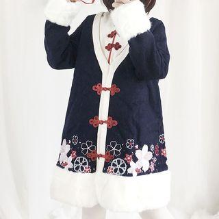 Floral Embroidered Frog-buttoned Coat