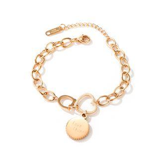 Simple Romantic Plated Rose Gold English Alphabet D Heart-shaped 316l Stainless Steel Bracelet Rose Gold - One Size