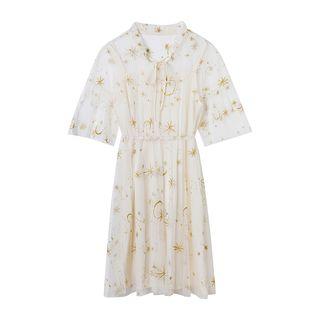 Set: Elbow-sleeve Mesh Dress + Slipdress