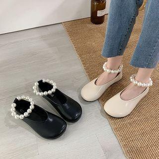 Retro Faux Pearl Embellished Flats