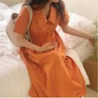 Short-sleeve Midi A-line Dress Orange Brown - One Size