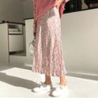 Crinkled Floral Print Midi Skirt