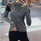 Mock-turtleneck Paneled Long-sleeve Sports T-shirt