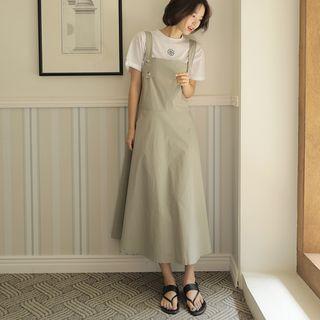 Button-detail Flared Long Overall Dress
