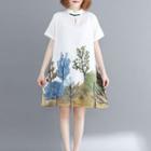 Print Short-sleeve Qipao Dress