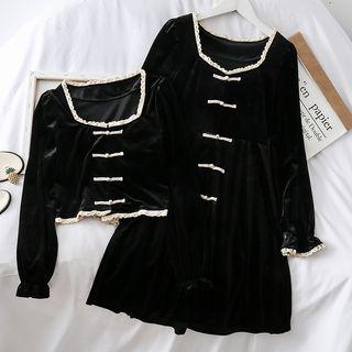 Frog-button Velvet Blouse / A-line Dress