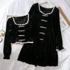 Frog-button Velvet Blouse / A-line Dress