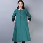 Long-sleeve Frog-buttoned A-line Dress