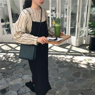 Striped Blouse / Strappy Midi Dress