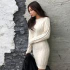 Crew-neck Cable-knit Bodycon Dress