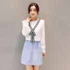 Set: Chevron Long-sleeve Chiffon Top + Skirt