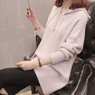 Button-detail Oversized Knit Hoodie