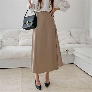 Button-detail Wrap-front Flare Skirt