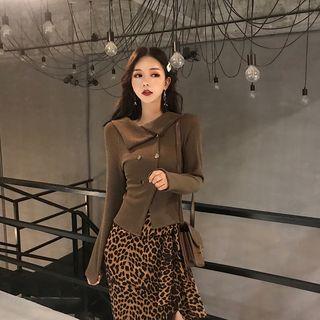 Long-sleeve Double-breasted Knit Top