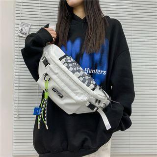 Checkered Panel Drawstring Sling Bag / Bag Charm / Set