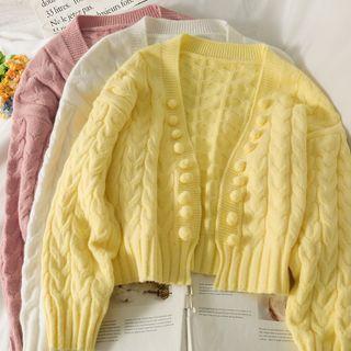 Pompom-accent Open-front Cardigan
